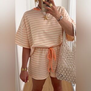 D0203: Striped Peach and Cream Loungewear Set